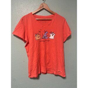Life is‎ Good Women's Light Peach Pumpkin Ghost Halloween Shirt Top Size Large